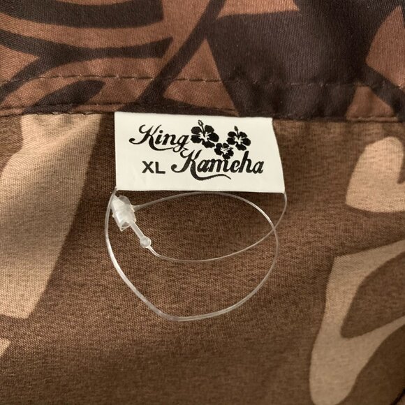 King Kameha Button Up Hawaiian Shirt XL Brown Polynesian Short Sleeve Pocket NEW - Picture 6 of 6